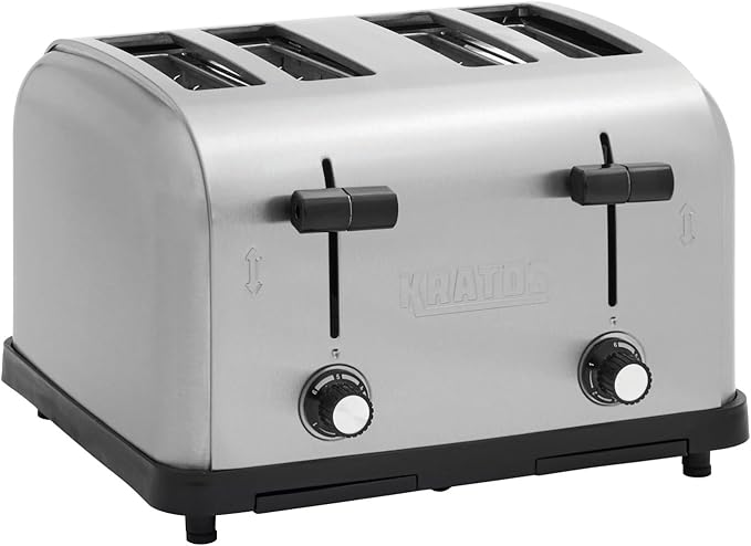 Kratos Commercial Four Slice Pop-Up Toaster 1.5 Wide Slots for Bagels and Special Breads Stainless Steel Countertop Toaster with Two Crumb Trays 120V 1800 Watts ETL Certified (29M-011)