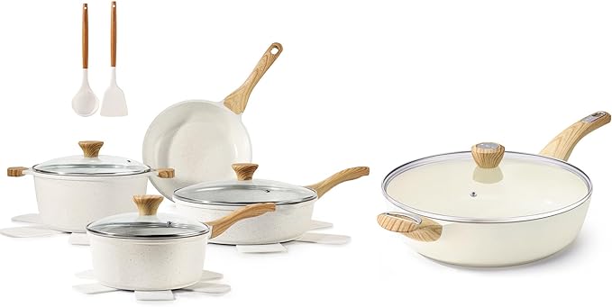 SENSARTE 13-Piece Nonstick Ceramic Cookware Set12 Inch Large Deep Frying Pan with Lid