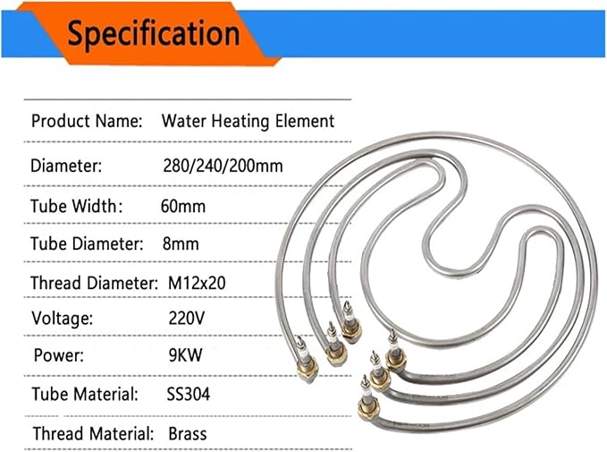 9000W 380V SUS304 One Set of Heating Element for Rice Cooker/Noodle Barrel Ring-Shape Water Heat Tube for WJ-B Barrels Pot Nicely