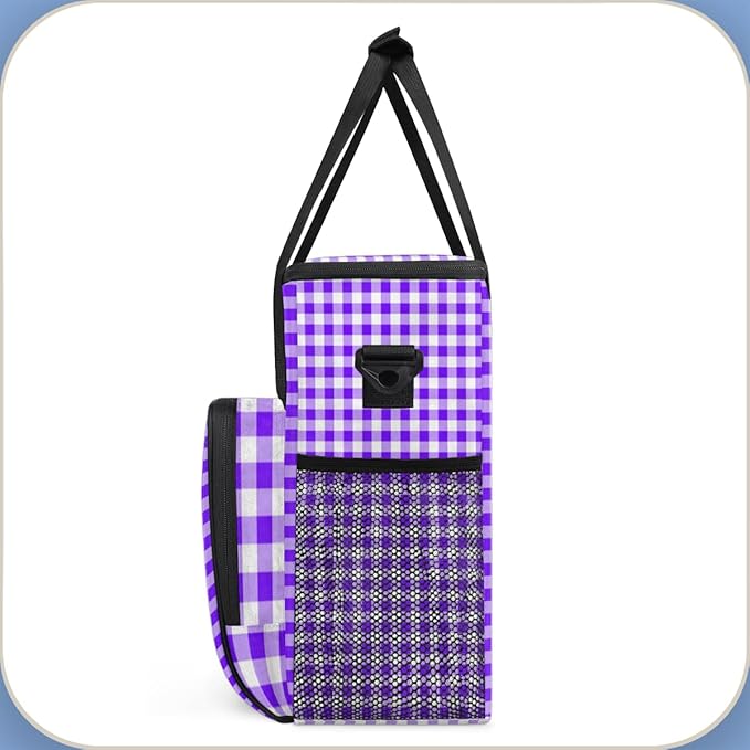 Purple Plaid Coffee Maker Carrying Bag Portable Travel Storage Tote Bag Compatible with K-Mini or K-Mini Plus Single Serve Coffee Brewer Carrying Case with Multiple Pockets &amp Shoulder Strap