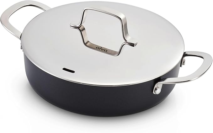 Alva Maestro 3.5-Qt Nonstick Ceramic Sauté Pan with Lid – Black | No PTFE PFOA or PFAS | Induction &amp Oven Safe | Even-Heating Easy-Clean Everyday Pan for Searing &amp One-Pan Meals