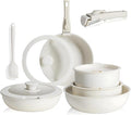Simple Deluxe 12 Pcs Non-Stick Cookware Set with Beige Granite Texture and Detachable Handles Resistant to High Temperatures Oven Safe PFAS and PFOA Free