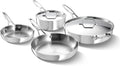 Calphalon Premier Polished 5-Ply Stainless Steel Cookware Set w/Turbo Heat Tech 6 Piece Includes Frying Pans Pots and Pans Set Induction Oven Safe 500F PFOA Free Polished Stainless Silver