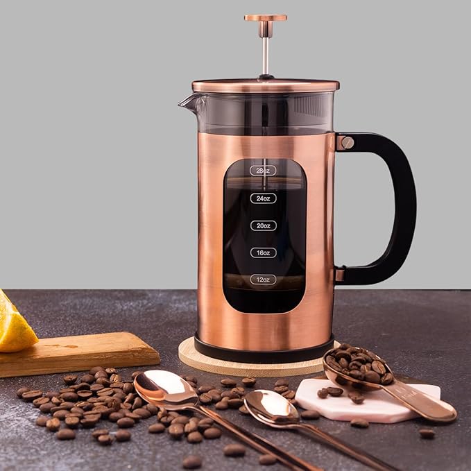 French Press Coffee Maker 8 cups 34 oz 304 Stainless Steel Coffee Press with 4 Filter Screens Easy Clean Heat Resistant Borosilicate Glass - Free 100% BPA… (Candy Sparkle-AYUTYT 34 oz)