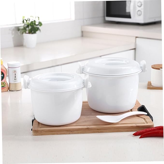 2-Piece Microwave Rice Cooker Set Plastic Portable Food Container Multi-Functional Steamer for Vegetables and Rice for Meal Prep and Lunch