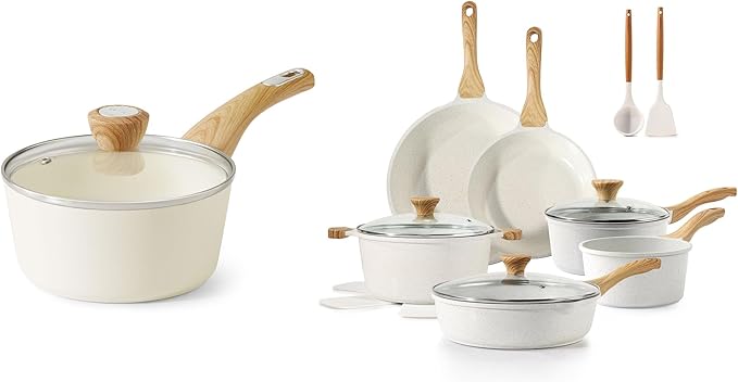 SENSARTE Nonstick Ceramic Cookware Set 16-Piece Silicone Utensils and Pot Protectors 1.5 Quart Ceramic Nonstick Sauce Pan with LidInduction Pot PFOA PTFE PFAS Free
