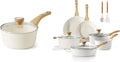 SENSARTE Nonstick Ceramic Cookware Set 16-Piece Silicone Utensils and Pot Protectors 1.5 Quart Ceramic Nonstick Sauce Pan with LidInduction Pot PFOA PTFE PFAS Free