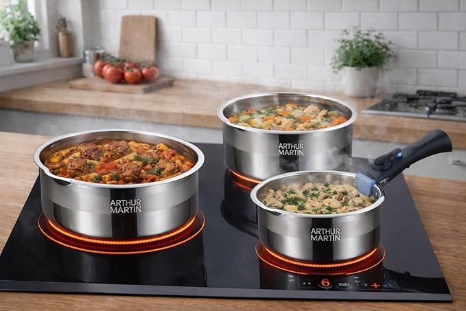 Arthur Martin - AM3456 Set of 3 Stainless Steel Saucepans with Removable Handle