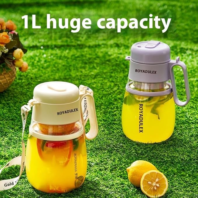 ROYADULEX Portable Rechargeable Juicer Multi-function Household Blender with Handle Beige
