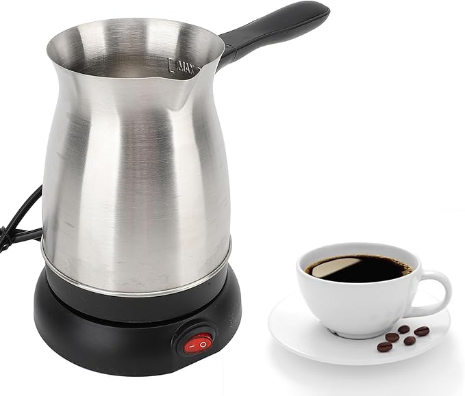 Electric Turkish Coffee Maker Machine 600ML Stainless Steel Greek Turkish Coffee Pot with Anti Scald Handle Heating Tea Maker Kettle for Arabic Tea Milk