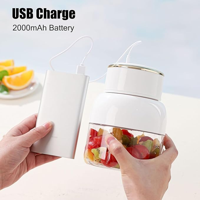 Portable Blender USB Rechargeable 800ml Juice Blender With 6 Blades Mini Juicer Cup for Shakes and Smoothies Sports Travel Gym Office(White)