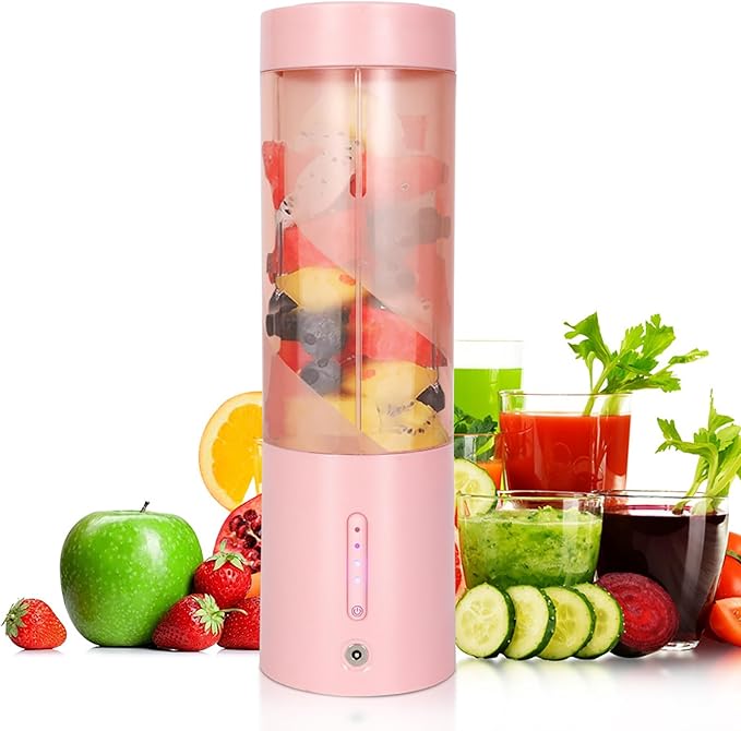 Portable Mini Blender 450ml Small Juicer Cup with 6 Blades of 304 Stainless Steel USB Rechargeable and Long Battery Life for Camping Vacation Work Gym