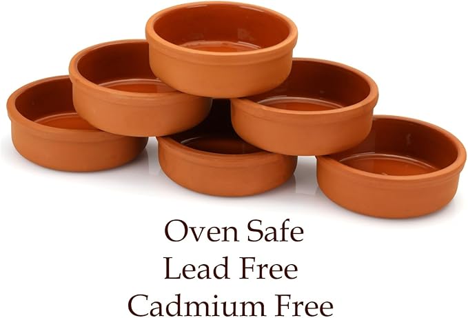 Areste Mexican Clay Cookware Set (Set of 6)- Terracotta Cooking Pots Bowls Plates and Serving Dishes - Premium Spanish Earthenware for Baking Yogurt Kheer Meat Vegetables Turkish Cuisine - Caz