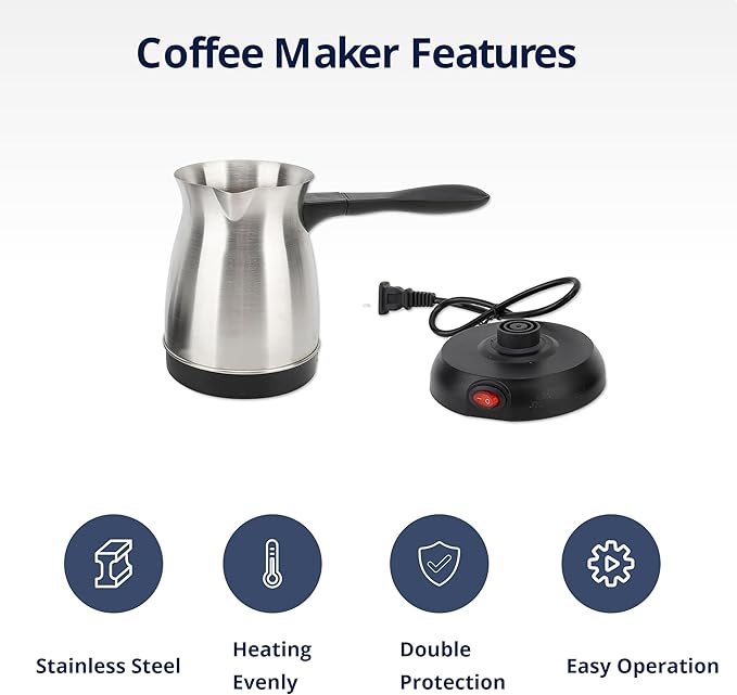 Gugxiom Turkish Coffee Maker 600ML Stainless Steel Turkish Coffee Maker Kettle with Anti Scald Handle Electric Turkish Coffee Pot Heating Tea Maker Kettle for Arabic Tea Milk