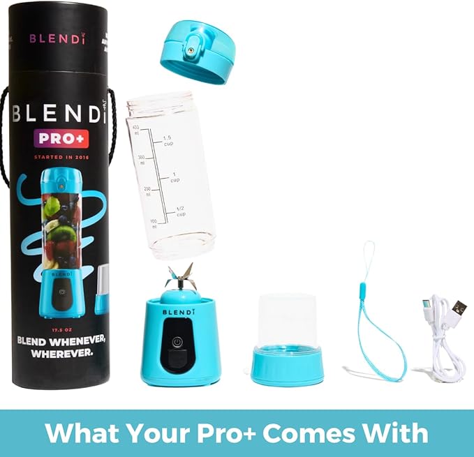 BLENDi Pro+ Portable Blender (New 2025 Model 17.5oz Turquoise) – Upgraded 120W Motor USB-C Rechargeable Cordless Personal Blender Smoothies &amp Shakes – BPA-Free Self-Cleaning Travel-Friendly