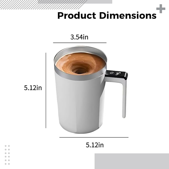 Rechargeable Self-Stirring Electric Mug Stainless Steel Coffee Cup with LCD Temperature Gauge Type-C Charger White Ideal for Hot Drinks