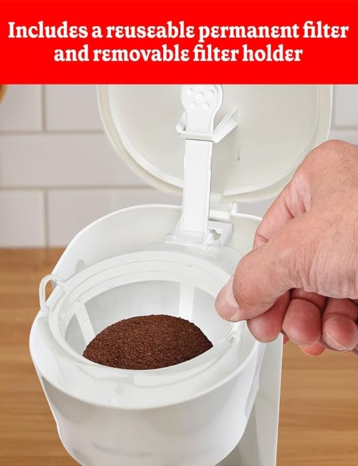 Betty Crocker 12-Cup Drip Coffee Maker with Heat Resistant Glass Carafe Removable Permanent Nylon Filter Pause &amp Pour Water Level Gauge Non-Stick Warming Plate BC-5729W White