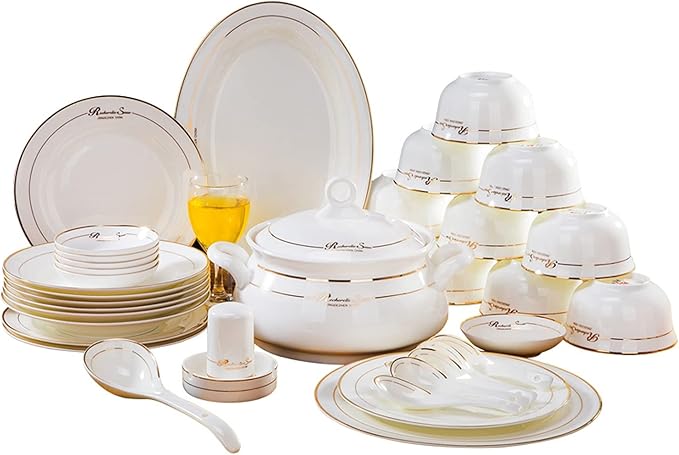 Elegant Dinnerware Set Dinner Plates Bowls Set Ceramic Tableware Set European-Style Phnom Penh 56-Piece Kitchen Plate And Bowl Set