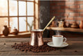 Copper Turkish Coffee Pot Cezve Ibrik Stovetop Coffee Maker for 4 Cups Metallic Color One Piece - Copper One Size