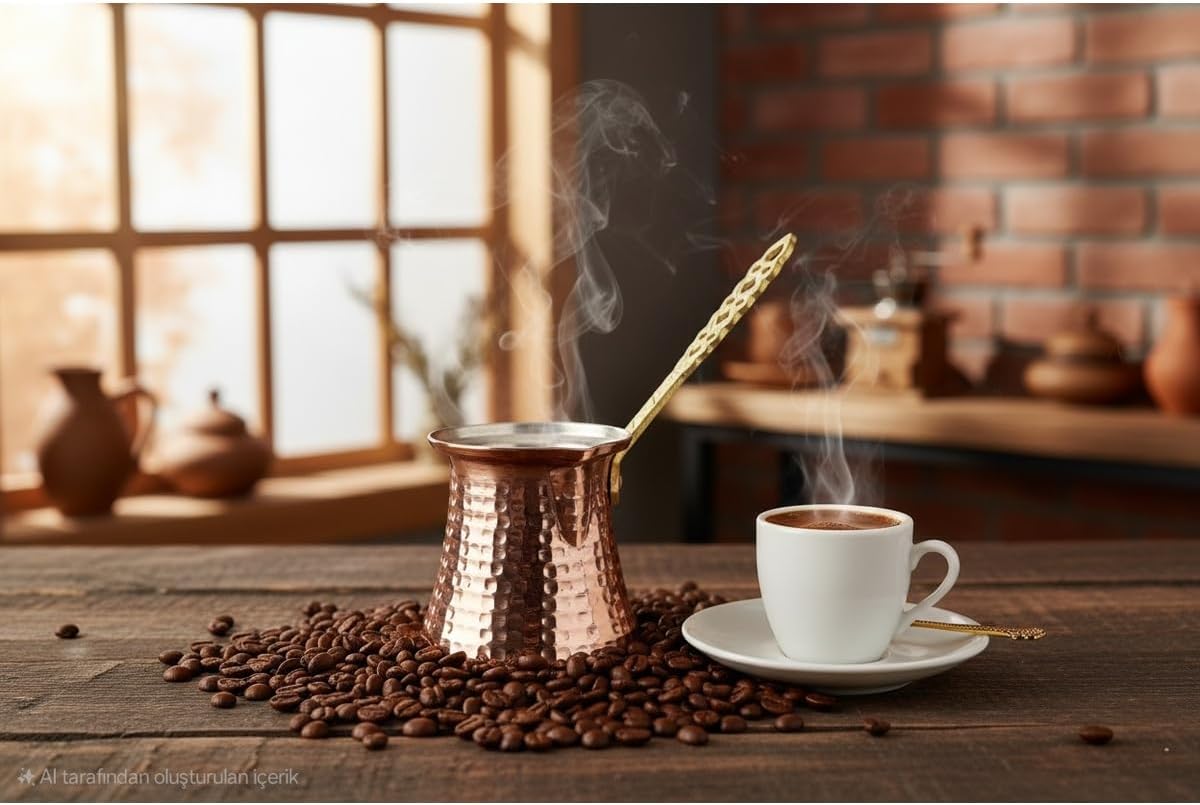 Copper Turkish Coffee Pot Cezve Ibrik Stovetop Coffee Maker for 4 Cups Metallic Color One Piece - Copper One Size