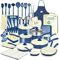 54-Piece Professional Kitchen Cookware Set - Ceramic Non-Stick Bakeware &amp Pots Pans with Cool-Touch Handles - Compatible with Gas Electric &amp Induction Cooktops - Easy to Clean &amp Safe