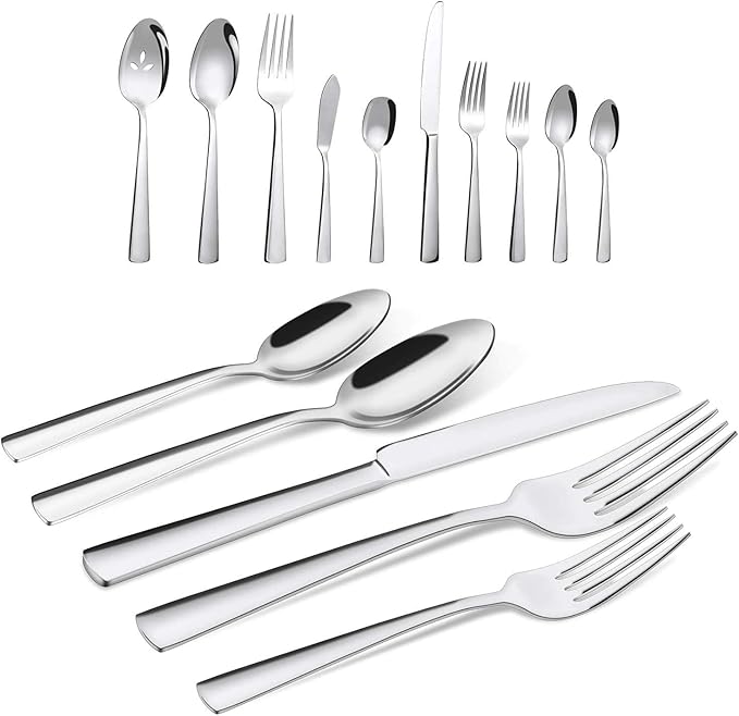 65 Piece Silverware Flatware Cutlery Set Stainless Steel Fork Spoon Knife Sets for 12 Dishwasher SafeErgonomic Design Size and Weight