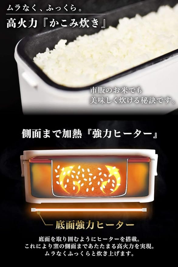 THANKO Rice Cooker Small Size For One Person Super Fast Lunch Box Rice Cooker White / Cherry / Indigo