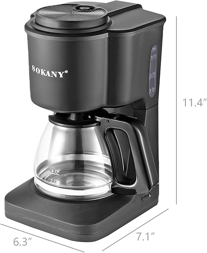 FixtureDisplays® 6-Cup Mini Switch Coffee Maker Black 6.3 X 7 X 11.41 inches 15668-2D