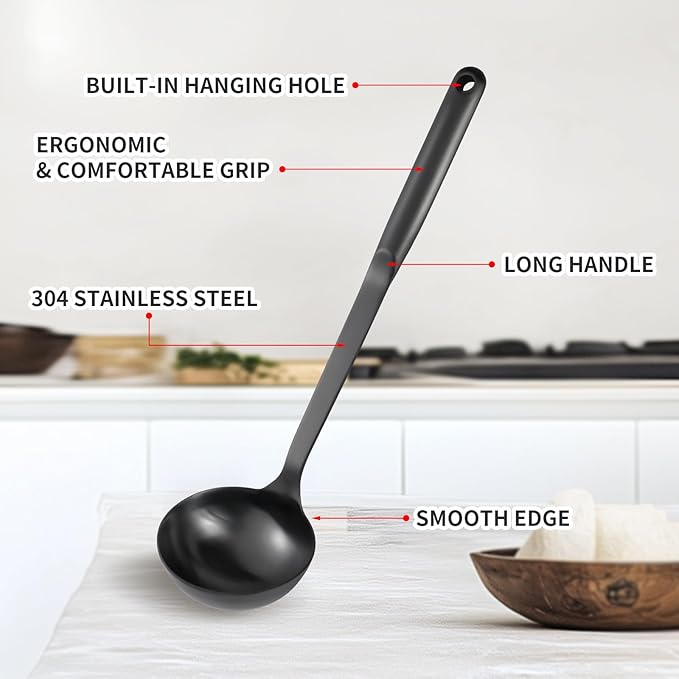 304 Stainless Steel Cooking Utensils Set 8PCS Kitchen Utensils Set Include Skimmer Soup Ladle Spaghetti Server Wok Spatula Slotted Spoon Solid Spoon Slotted Spatula Turner &amp Meat Fork Bla