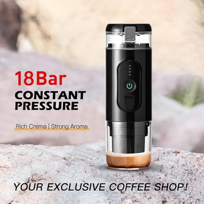HURRISE Portable Electric Coffee Maker Travel Portable Espresso Machine 12V Car Coffee Maker Camp Coffee Maker for NS Capsules Hiking Office (White)