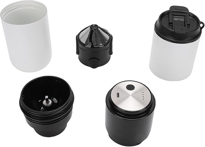 Pssopp Electric Coffee Maker with Mill 350ML Coffee Cup Cordless Rechargeable Grinding and Boiling Integrated Protable for Outdoor (White)