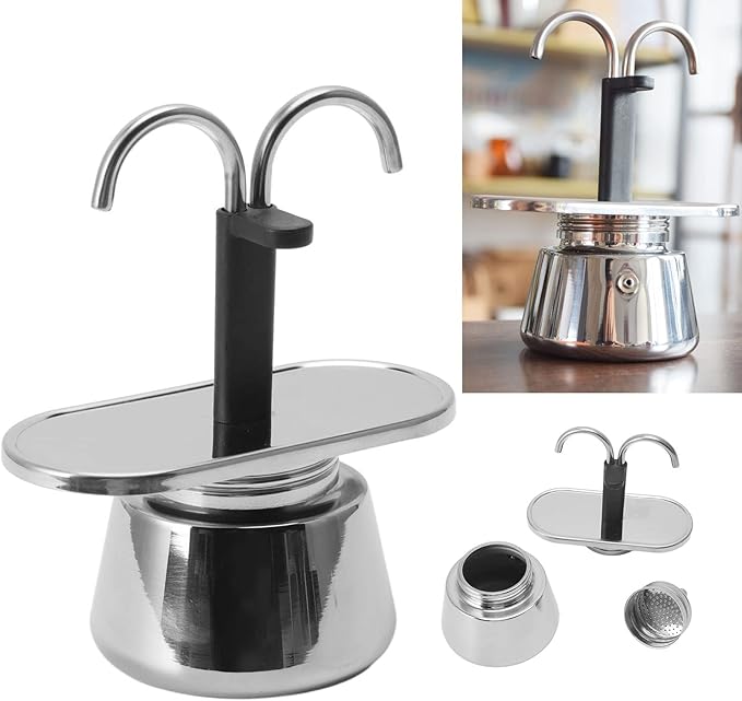 GOWENIC 2 Cup Stovetop Espresso Maker Pot Classic Italian Coffee Maker Espresso Maker Stovetop 100ML Double Stainless Steel DIY Conduit Coffee Pot