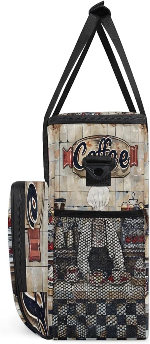 cfpolar Coffee Chef Pattern Coffee Maker Carrying Bag Coffees Machine Travel Storage Bag Compatible with K-Mini or K-Mini Plus Portable Single Serve Coffees Brewer Case with Pockets for K-Cup Pods