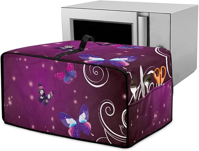 Butterfly Print Toaster Oven Dust Cover Heavy Duty Dustproof Smart Microwave Oven Protector Washable Toaster Oven Air Fryer Cover 18.5 x 14.5 x 9 Purple