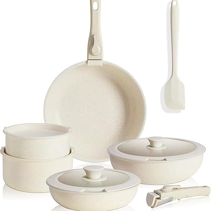 Pots and Pans Set Non Stick Dishwasher Safe with Lids Induction Kitchen Cookware Nonstick Cooking Set with Removable Handle Stain &amp Scratch-Resistant PFAS/PFOA Free12 Pieces