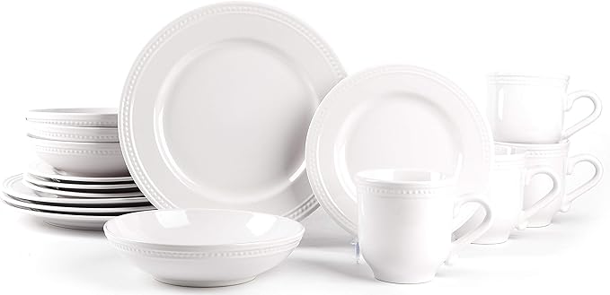 Pearl Dots Stoneware Dinnerware Set (16pc Set White)