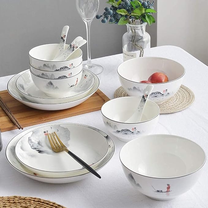 Elegant Dinnerware Set Dinner Plates Bowls Set Porcelain Dishes Dinner Sets Chinese Style Dinner Plates And Bowls In Glazed Microwave Dishware Safe Service For 6/8/10/118Pcs