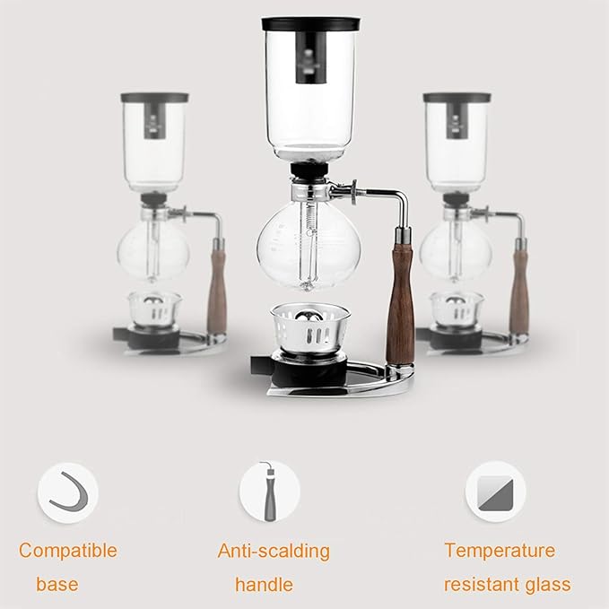 Syphon/Vacuum Glass Coffee MakerHand Siphon Coffee Maker PotCoffee Glass Syphon Siphon Vacuum Coffee Maker 3-5 CupHigh Temperature Resistant Glass5