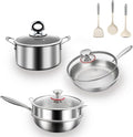 Titanium Hammered Pro Cookware 3 Piece Set Pan &amp Soup Pot And Wok with Steamer Nonstick No-Coat Technology Ultra-Durable Even Heating Frying Pans Compatible with All Cooktops3 piece set