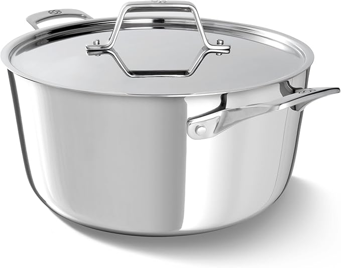 Calphalon Premier Polished 5-Ply Stainless Steel Cookware w/Turbo Heat Tech 6Qt Stock Pot with Lid Induction Oven Safe 500F PFOA Free Polished Stainless Silver