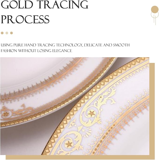 16 pieces bone china dishes set for 4 ceramic plate set with gold thread elegant royal pattern dinnerware sets for wedding housewarming and birthday