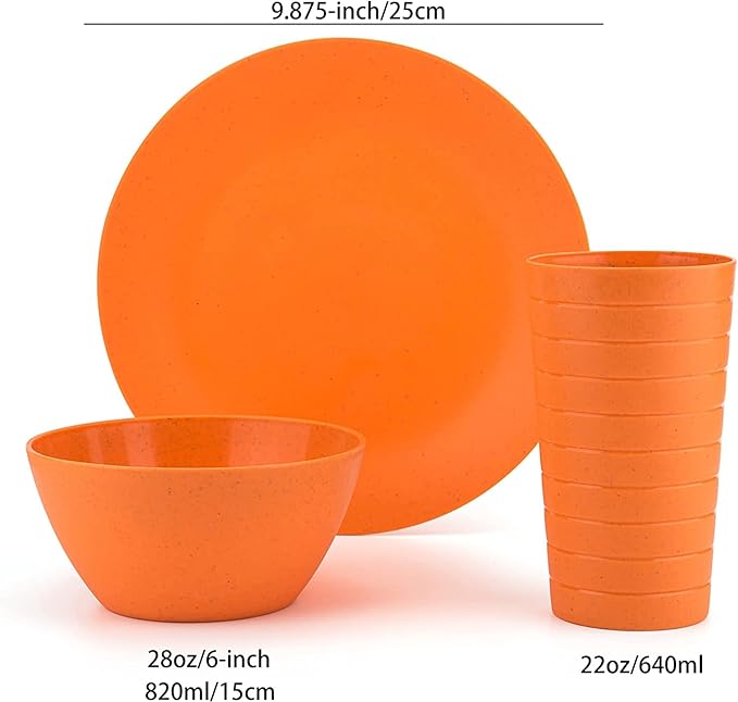 Wheat Straw Dinnerware Unbreakable Wheat Straw Tumblers Bowls &amp Plates Dinnerware Set | Set of 18 in 6 Assorted Color | Dishwasher safe  BPA Free