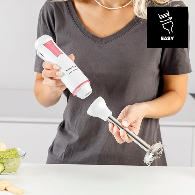 Taurus – 1000 Stainless Steel Robot Hand Blender | 2 Speeds + Turbo | Stainless Steel Blades | Splash Proof Bell | Ergonomic | BPA Free Dishwasher Safe White
