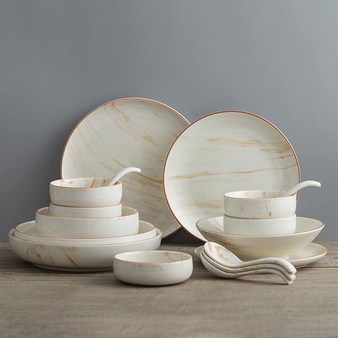 Stoneware Dinnerware Sets for 6 30 Piece Round Porcelain Plates and Bowls Set for Kitchen Tableware Combination Set | Serving Dinner Set with Dinner Plate and Salad Bowl