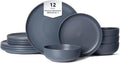 12-Piece Stoneware Dinnerware Set for 4 | Microwave &amp Dishwasher Safe | Non-Toxic Stackable Matte Finish Plates and Bowls | Chip-Resistant Ceramic Dinner Set with Modern Design