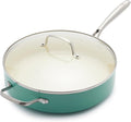 GreenLife Artisan Healthy Ceramic Nonstick 5QT Saute Pan Jumbo Cooker with Helper Handle and Lid Stainless Steel Handle Induction PFAS-Free Dishwasher Safe Oven Safe Turquoise