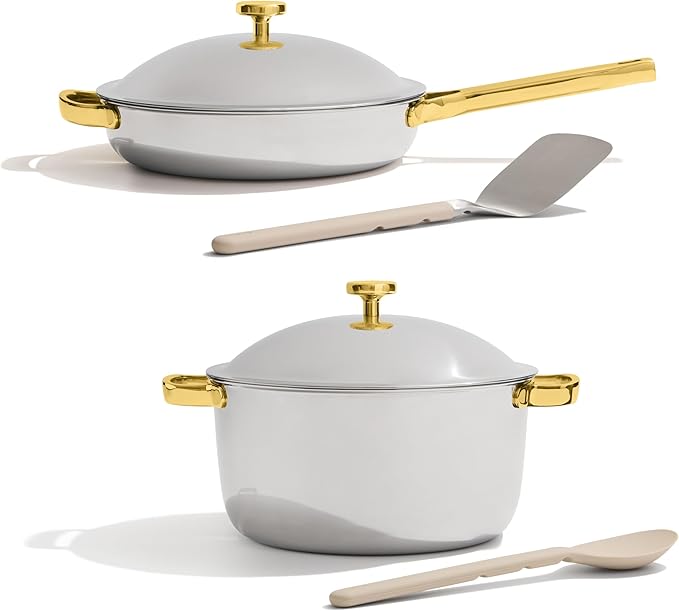 Our Place Titanium Pro Cookware Duo | 6-Piece Tri-Ply Titanium Cookware Set with Always Pan Pro &amp Perfect Pot Pro | Non-Toxic No-Coating Nonstick | Induction &amp Oven-Safe up to 750°F | Gold
