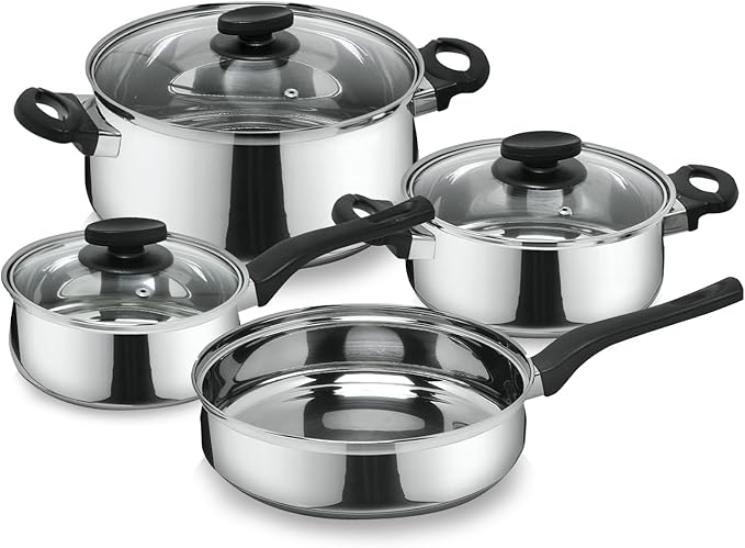 MAGEFESA Deliss 7-Piece Stainless Steel Cookware Set – Includes 2 Stockpots Saucepan &amp Deep Sauté Pan – Induction Compatible All Stovetops Dishwasher Safe