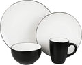 American Atelier Bistro Casual Round Dinnerware Set – 16-Piece Stoneware Party Collection w/ 4 Dinner Salad Plates 4 Bowls &amp 4 Mugs – Unique Gift Idea White/Black
