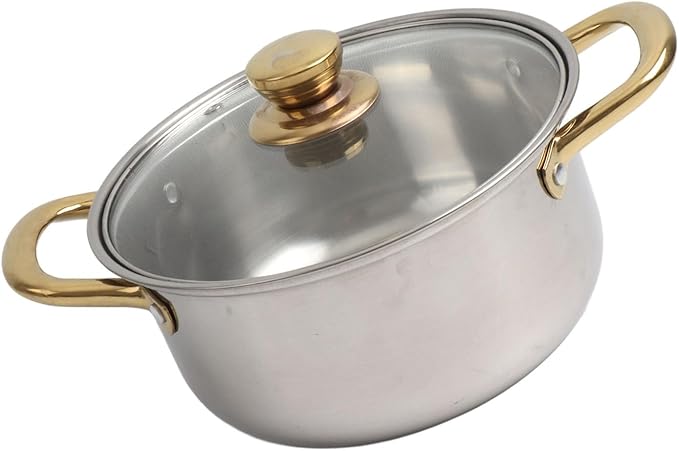 Ergonomic Stainless Steel Cookware Set with Gold Handles Multifunctional Pots and Pans with Glass Lids Ideal for the Kitchen